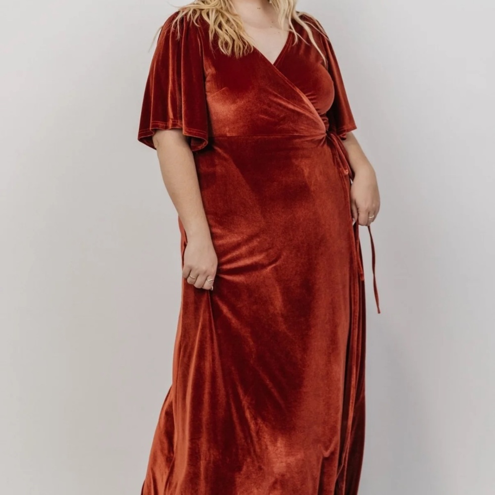 Terracotta Baltic Born Meghan velvet wrap maxi dress